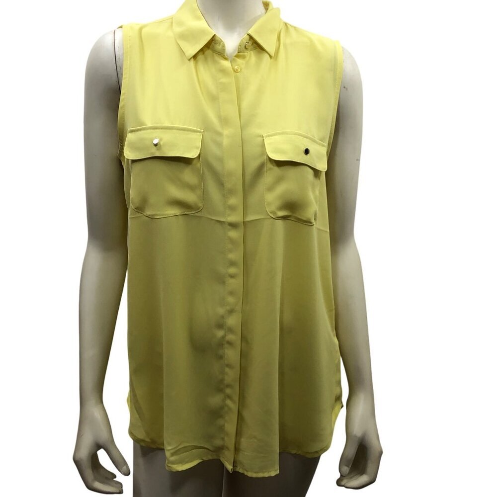Philosophy Womens Yellow Sleeveless Button-Down Blouse With Pockets Size L NWT